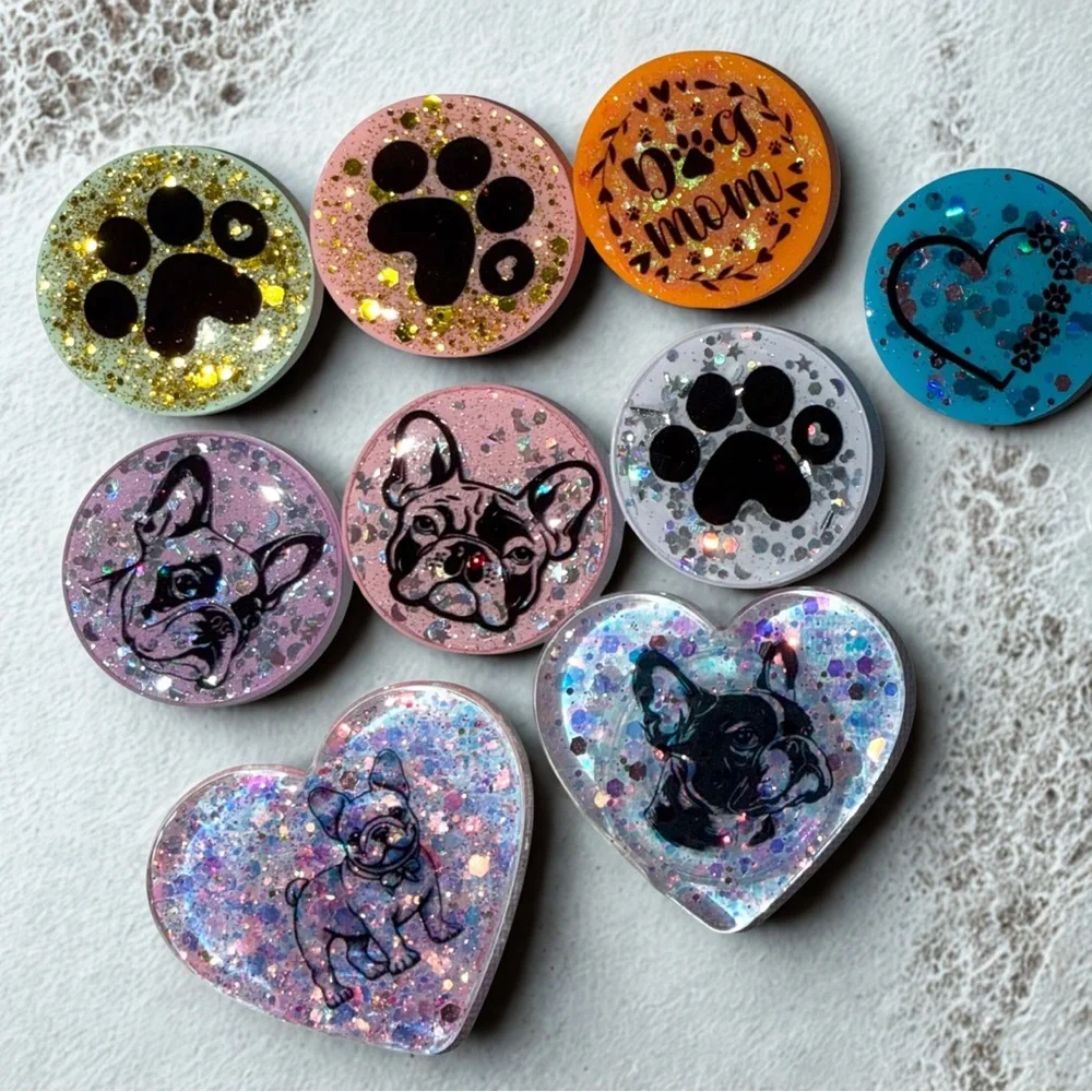 Pink Glitter French Bulldog Phone Grip